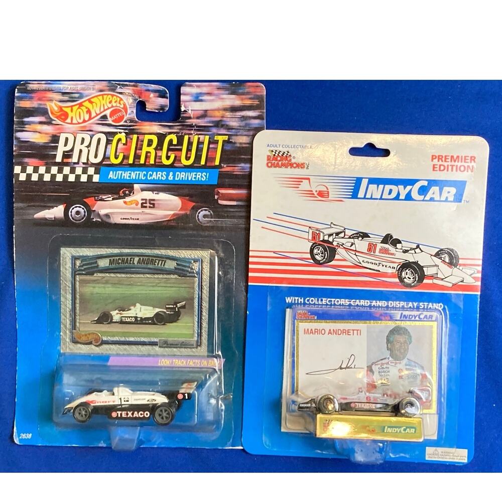 NEW Diecast Mario and Michael Andretti Race Cars 1/64 Hot Wheels Indy Cars